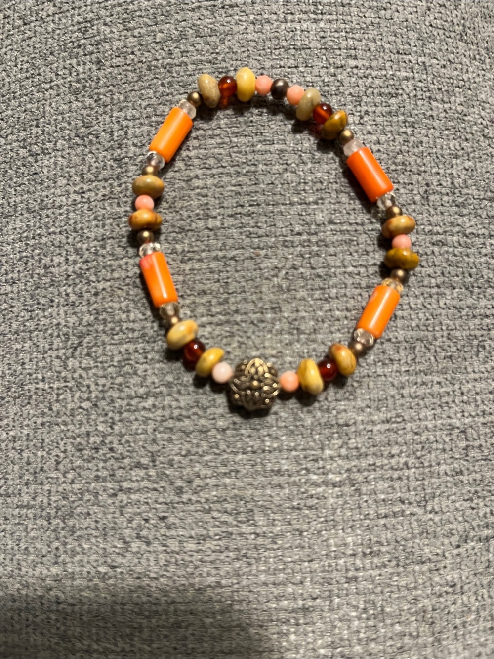 Barse beaded stretch bracelet in Orange & Brown Like New